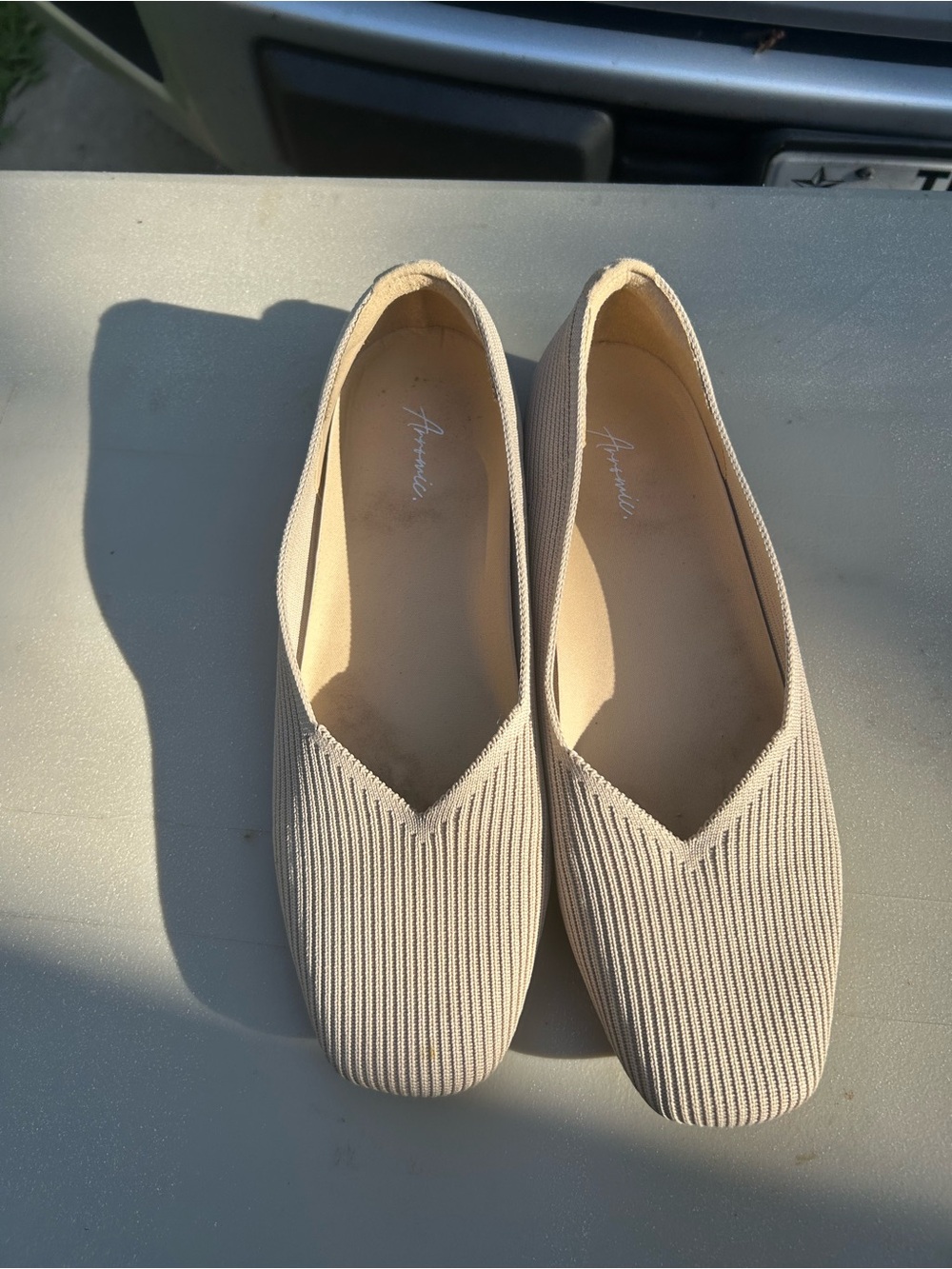 ARROMIC Beige Elastic Knit Square Toe Arch Support Ballet Flat Shoes Size 10